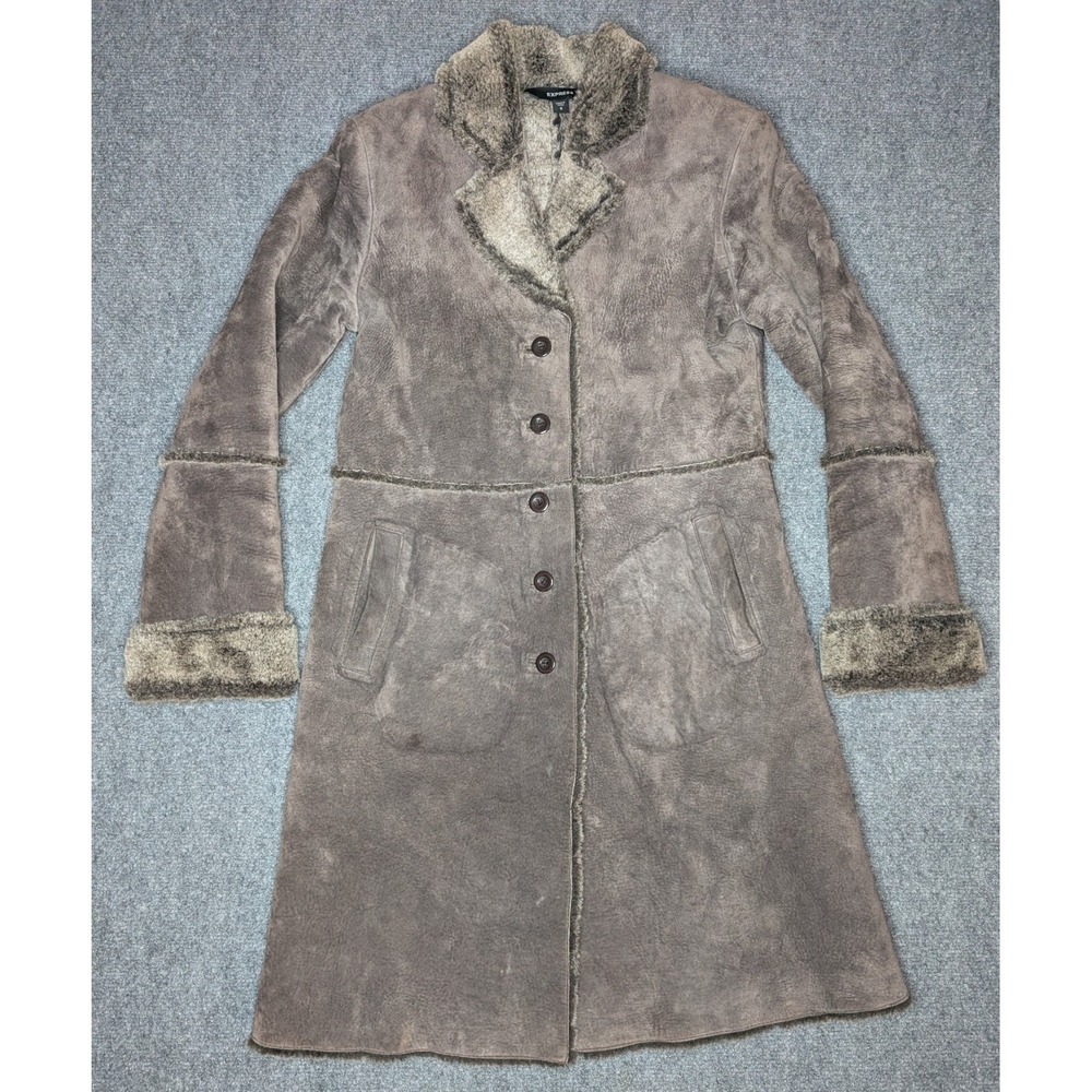 Express Vtg Y2K Penny‎ Lane Jackets Women's Size Small Brown Faux Fur Lining